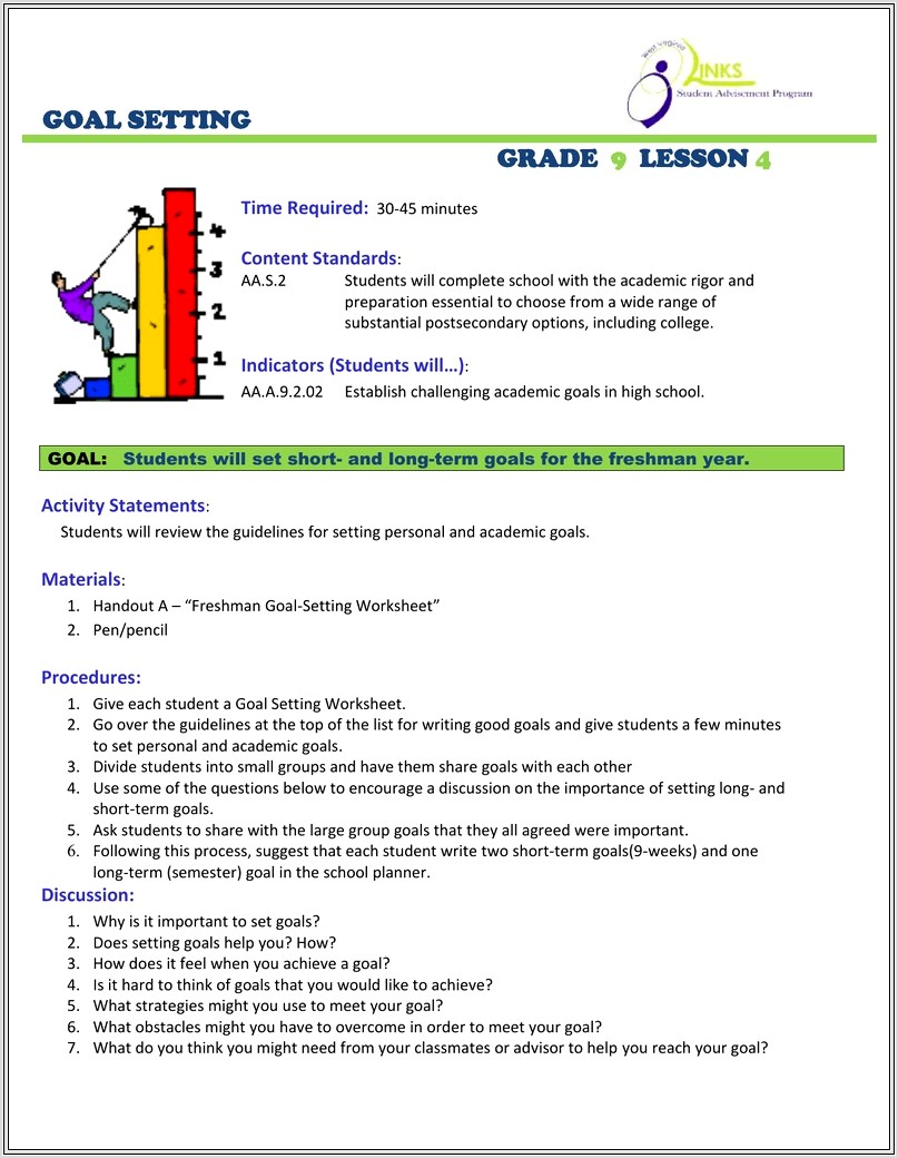 Goal Setting Worksheet Grade 1