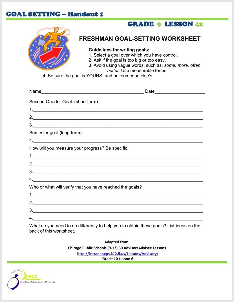 Goal Setting Worksheet Grade 3
