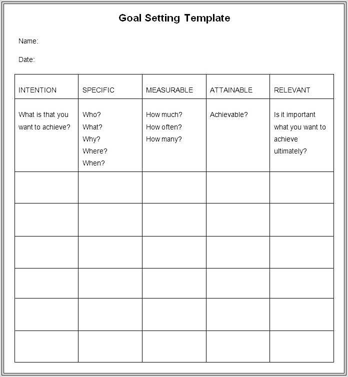 Goal Setting Worksheet Sample