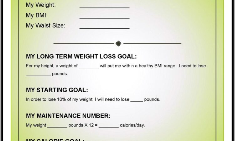 Goal Setting Worksheet Weight Loss