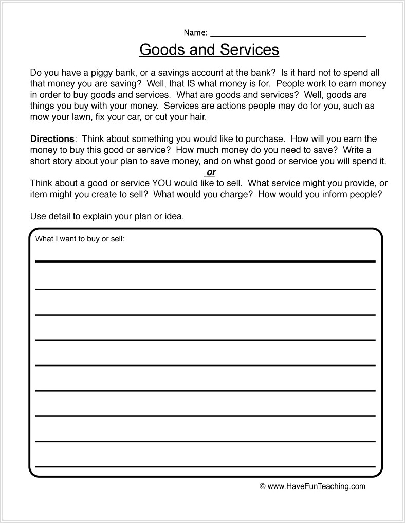 Goods And Services Worksheet Second Grade