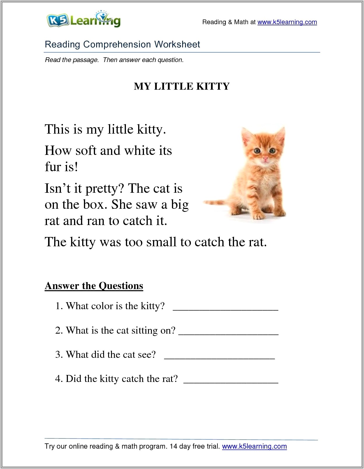 Grade 1 Reading Worksheet