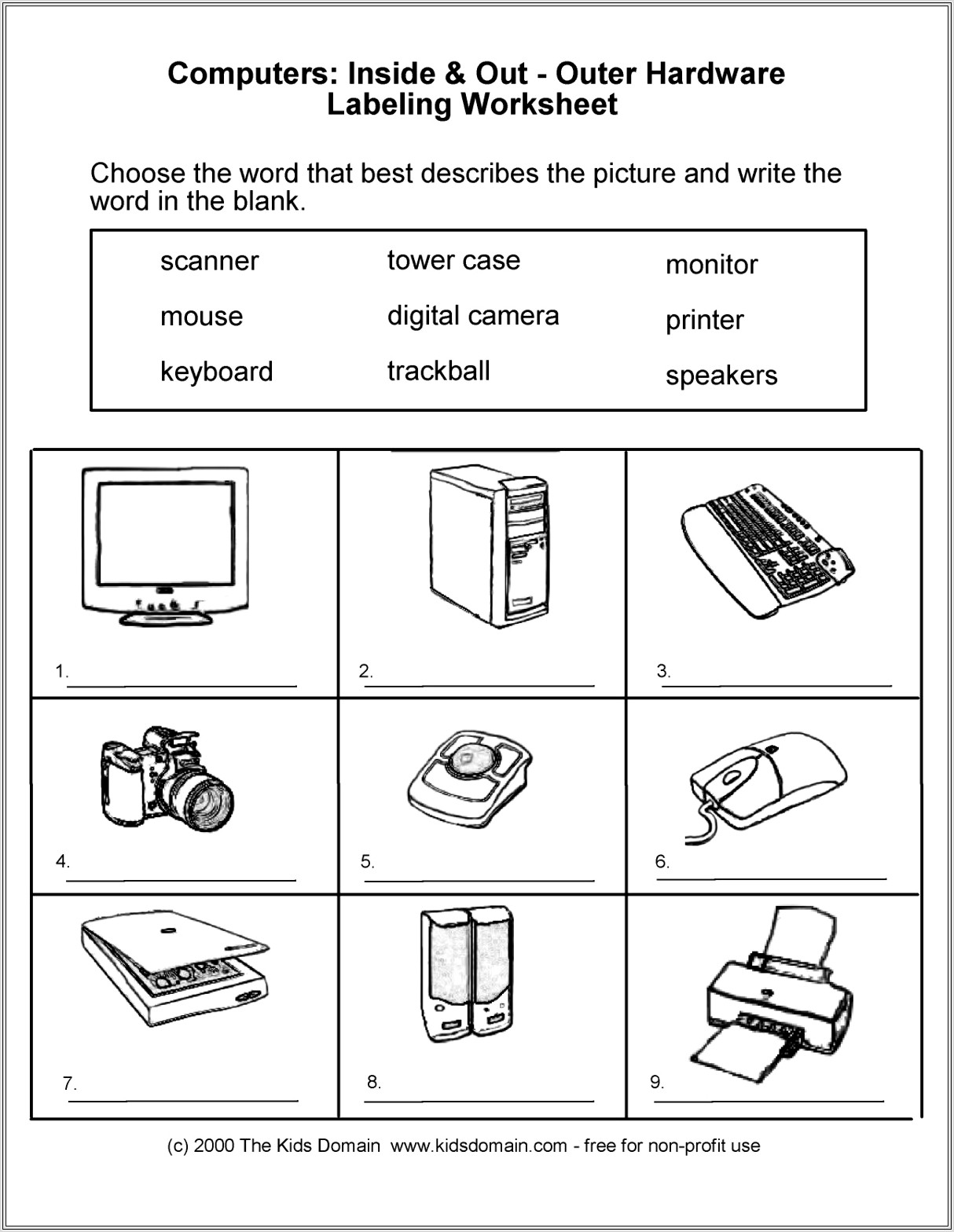 Grade 1 Worksheet Computer