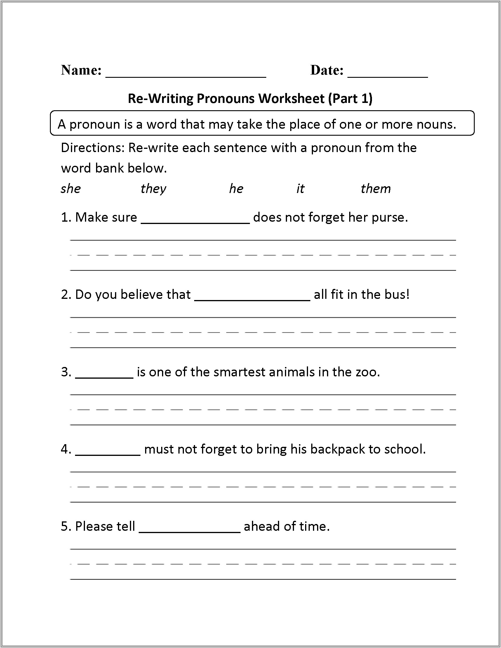 Grade 1 Writing Worksheet