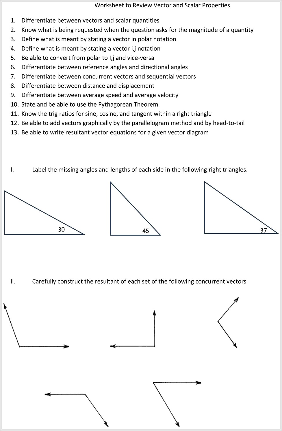 Grade 11 Vectors Worksheet