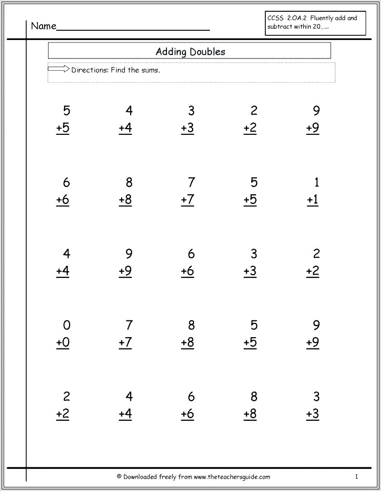 Grade 2 Math Worksheets Doubles