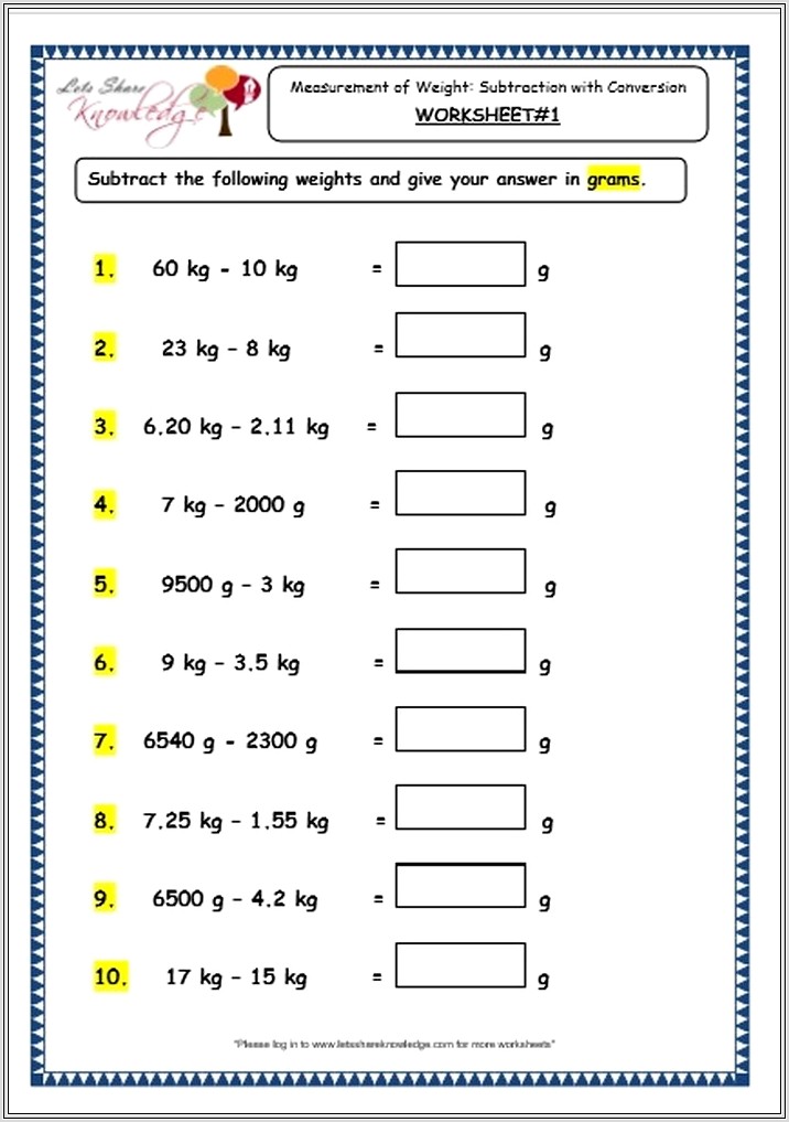 Grade 2 Maths Weight Worksheet