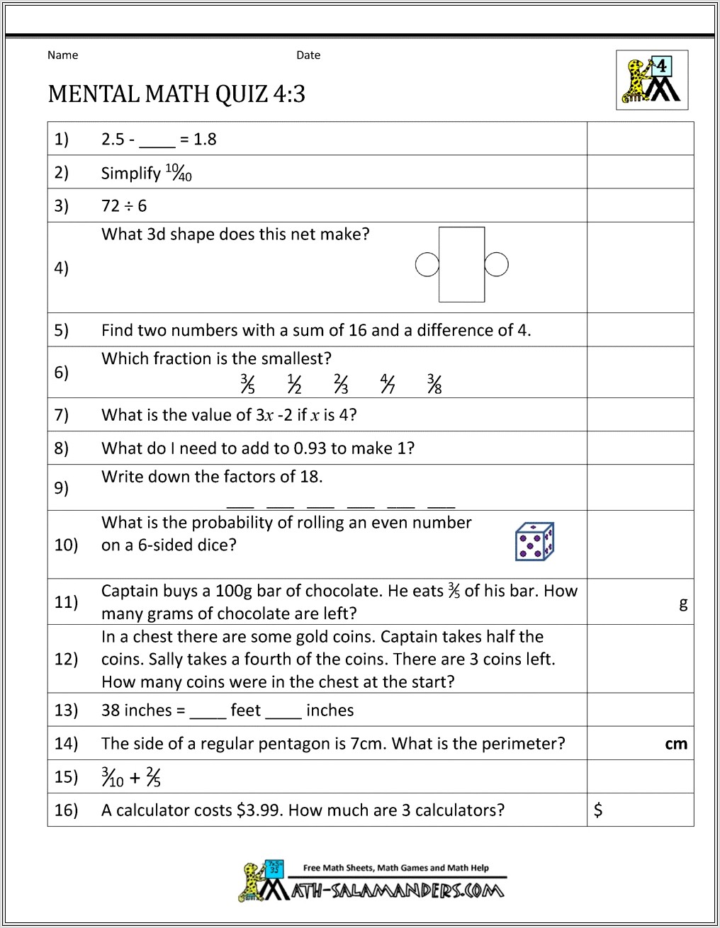 Grade 2 Mental Math Worksheets