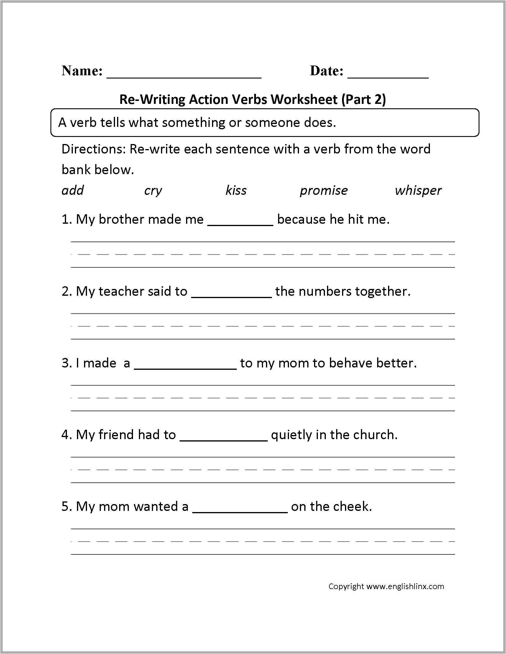 Grade 2 Verbs Worksheet