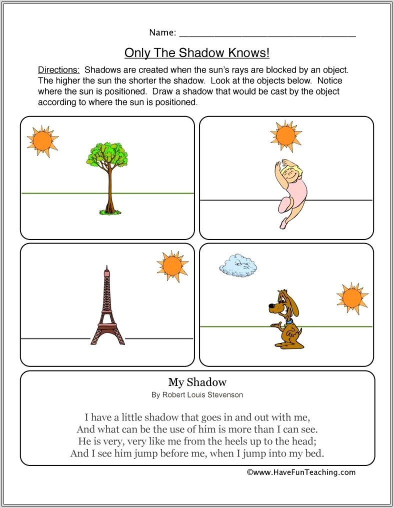 Grade 3 Science Worksheet Light