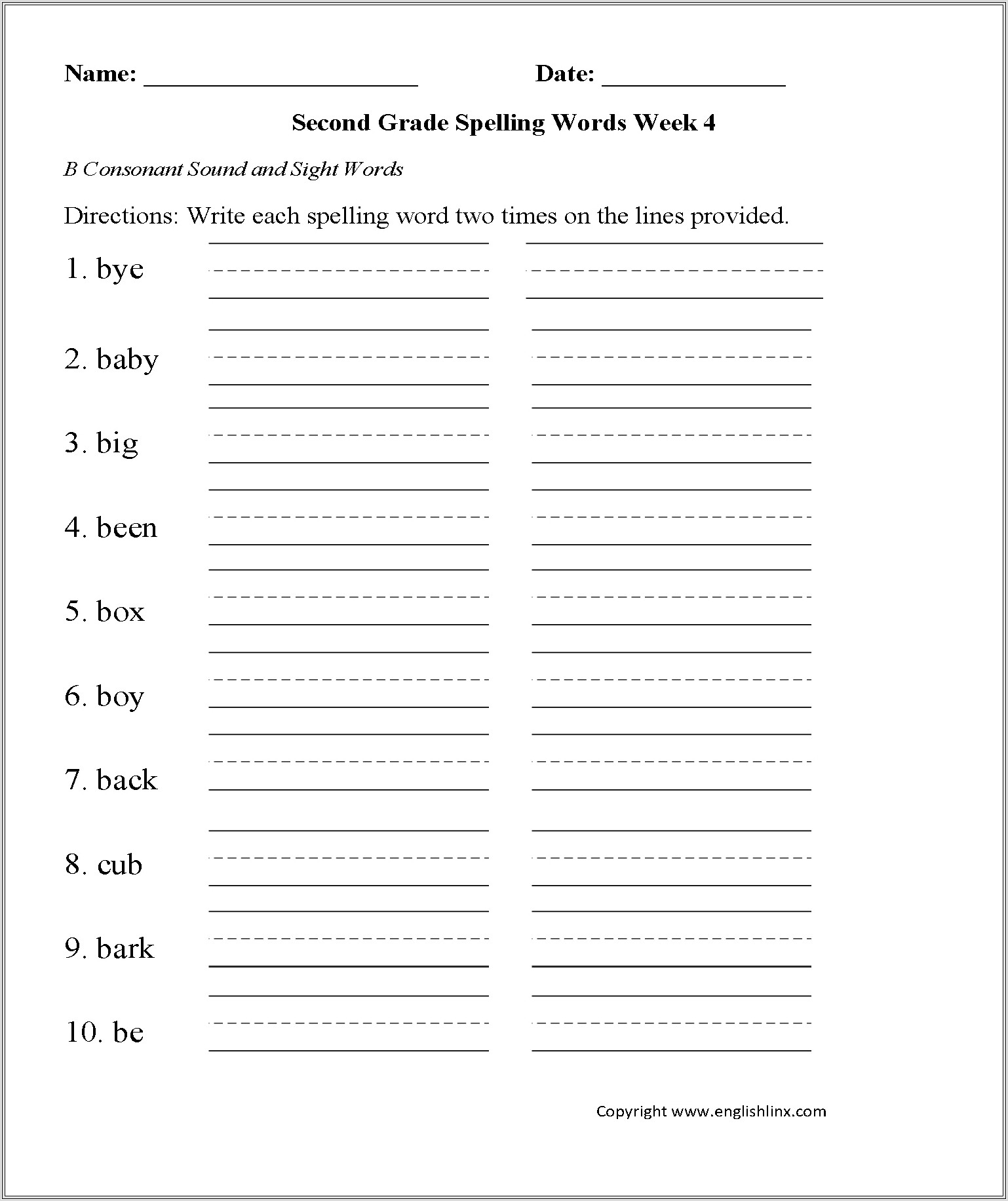 Grade 4 Spelling Worksheets