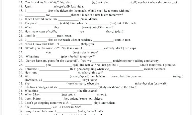 Grade 4 Tenses Worksheet