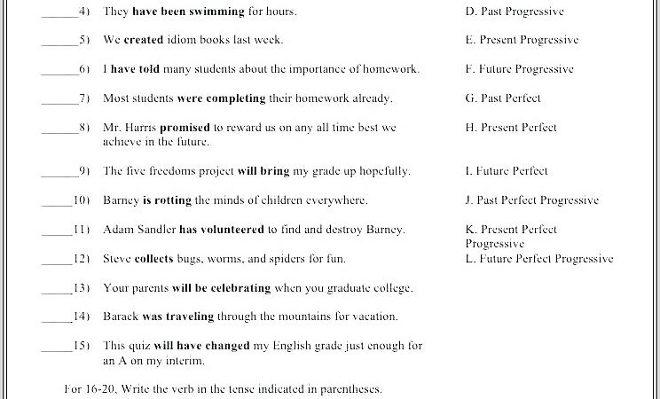 Grade 5 English Grammar Worksheet