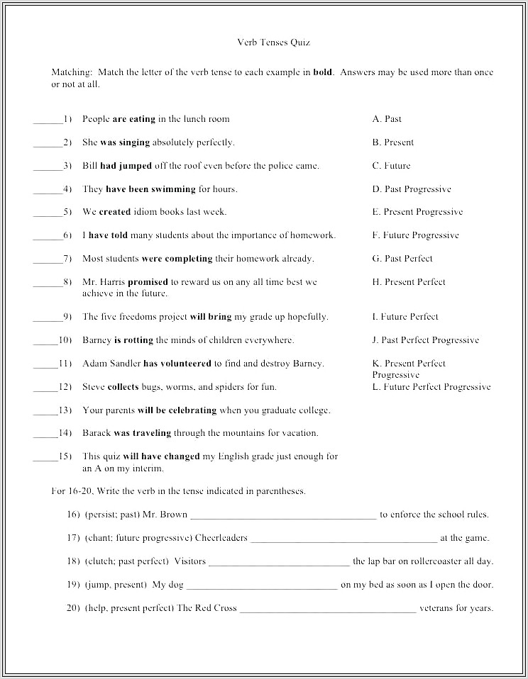 Grade 5 English Grammar Worksheet