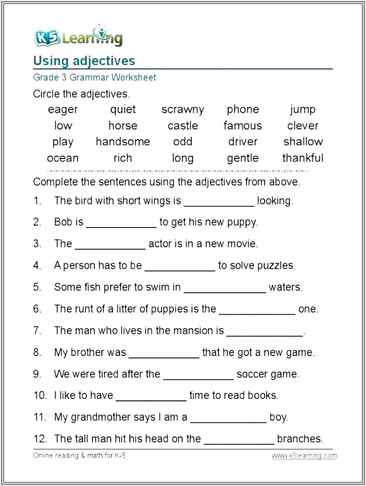Grade 5 English Language Worksheets