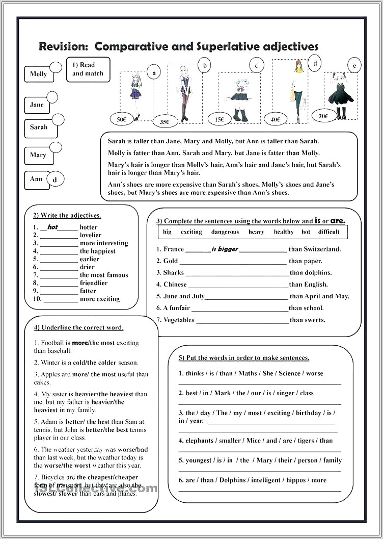 Grade 5 English Revision Worksheets