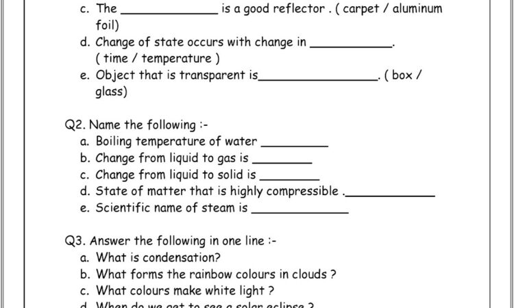 Grade 5 Science Worksheets