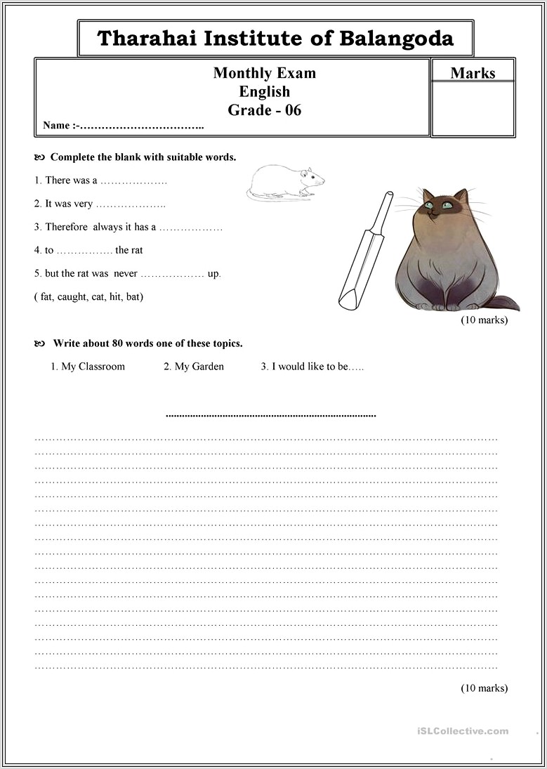 Grade 6 English Language Worksheets