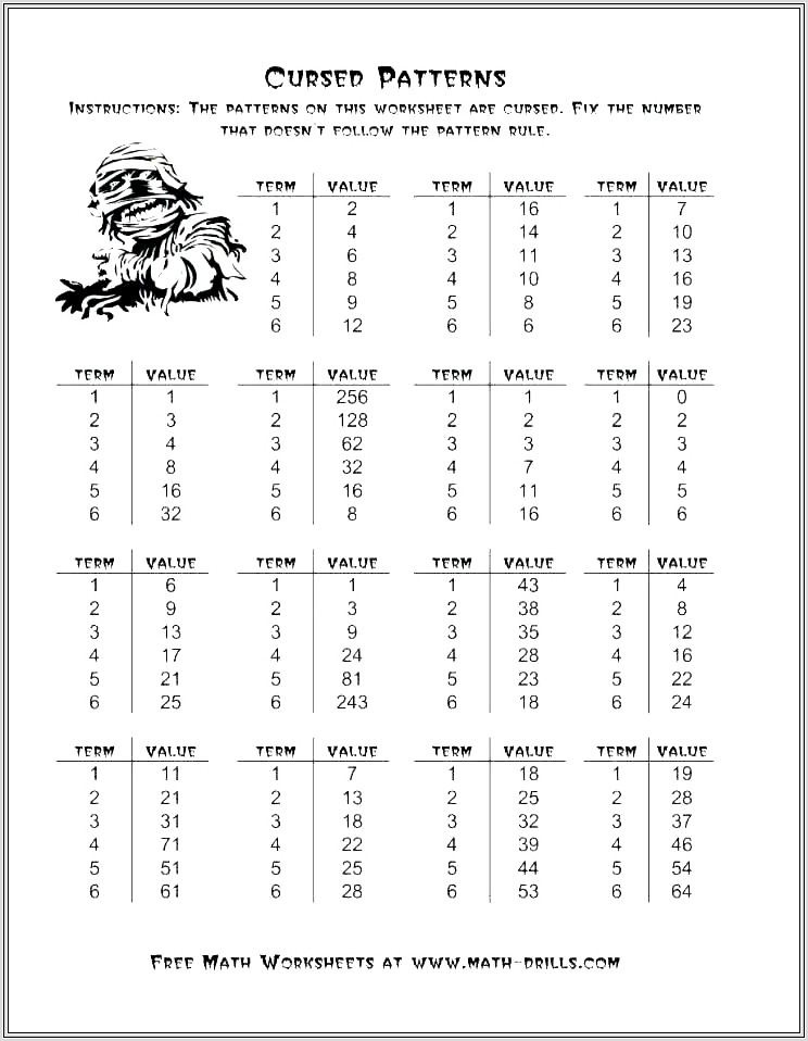 Grade 6 Math Worksheets Number Patterns