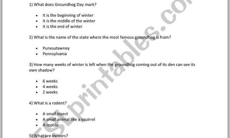 Groundhog Day Comprehension Worksheet