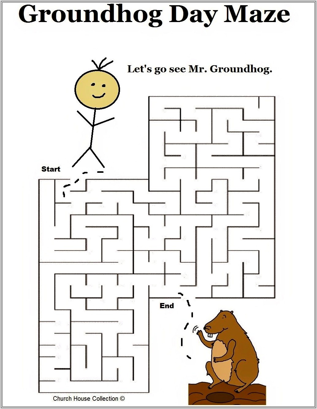 Groundhog Day Maze Worksheets