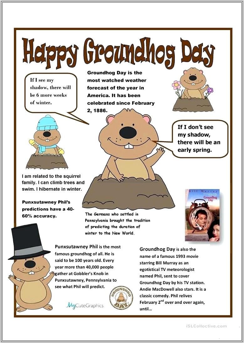 Groundhog Day Reading Comprehension Worksheet Middle School