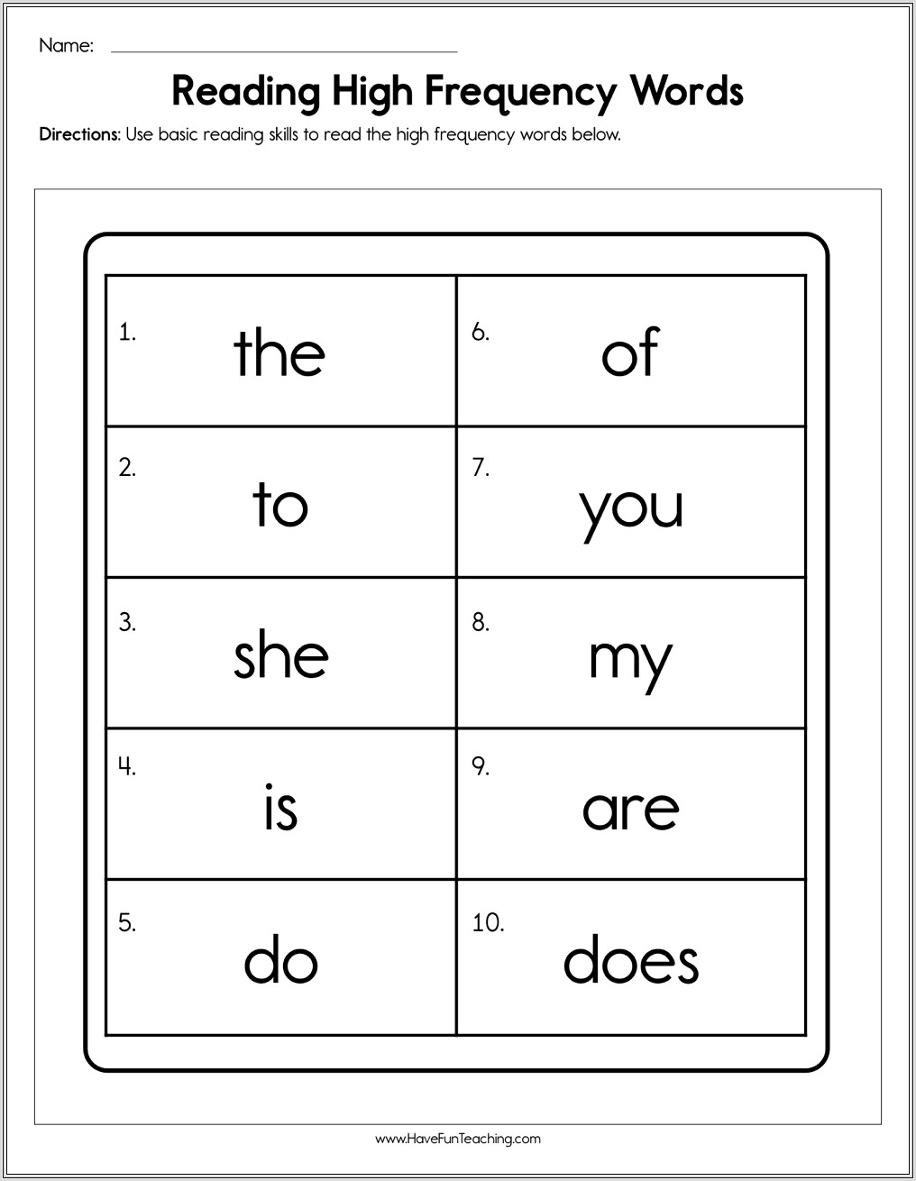 High Frequency Word Like Worksheet