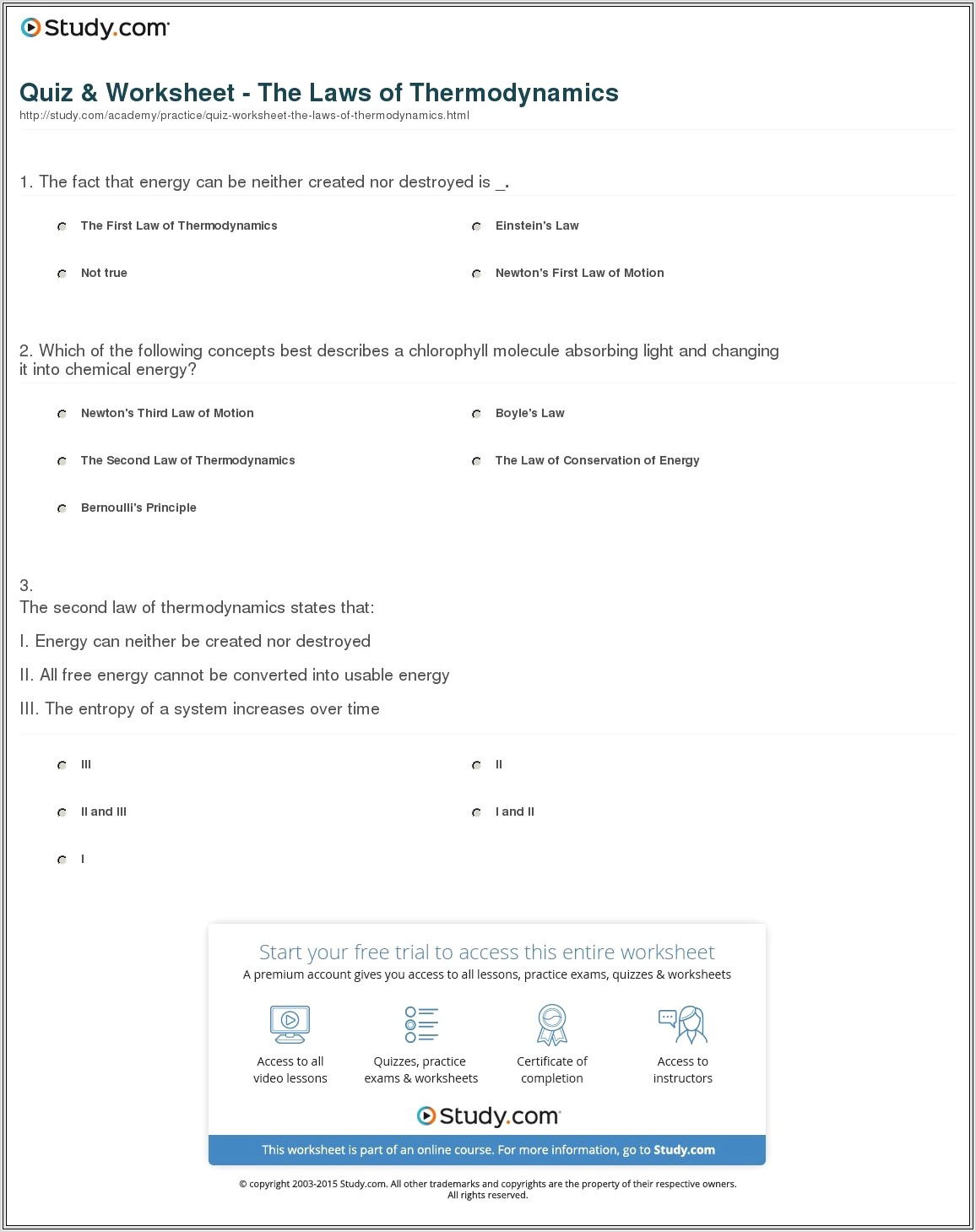 High School Thermodynamics Worksheet