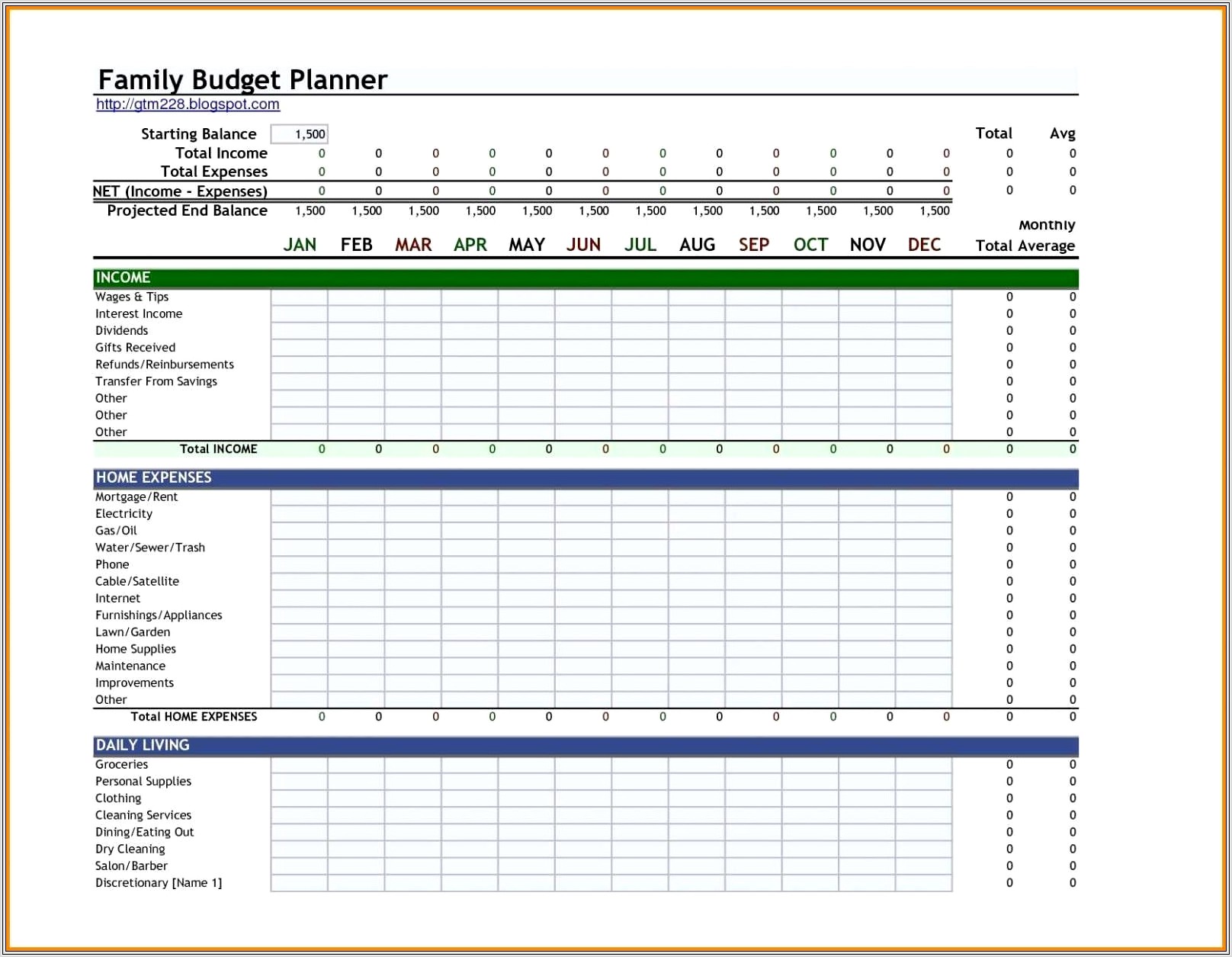 Home Budget Expense Spreadsheet