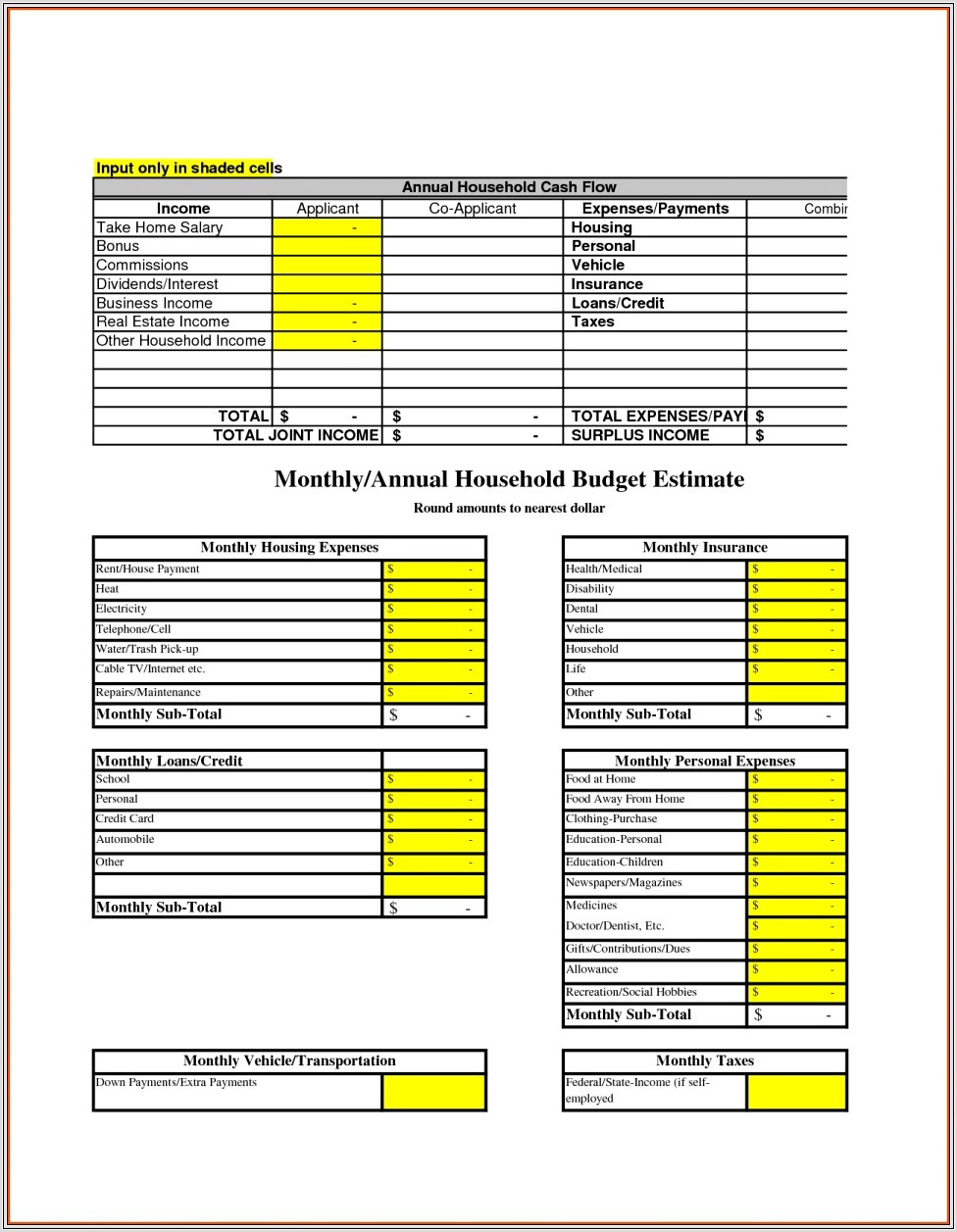 Home Budget Spreadsheet Excel 2010