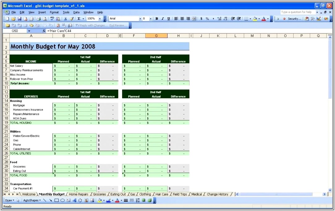 Home Budget Worksheet Excel Download