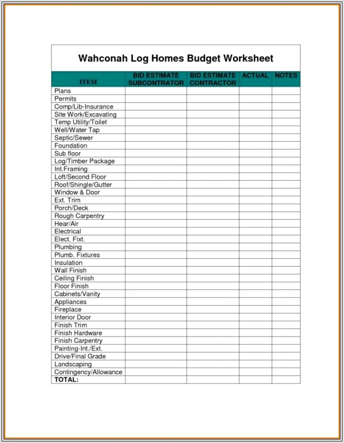 Home Budget Worksheet Pdf