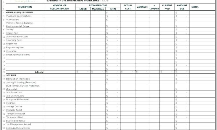 Home Repair Budget Worksheet