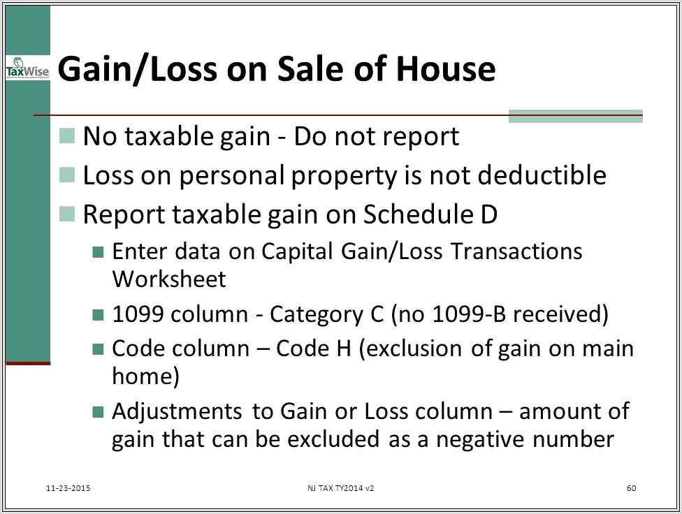 Home Sale Capital Gains Worksheet
