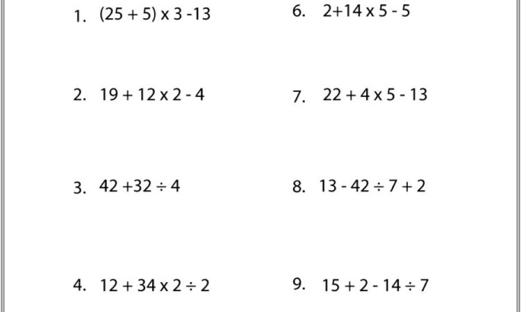 Homeschool Math Order Of Operations Worksheet 1