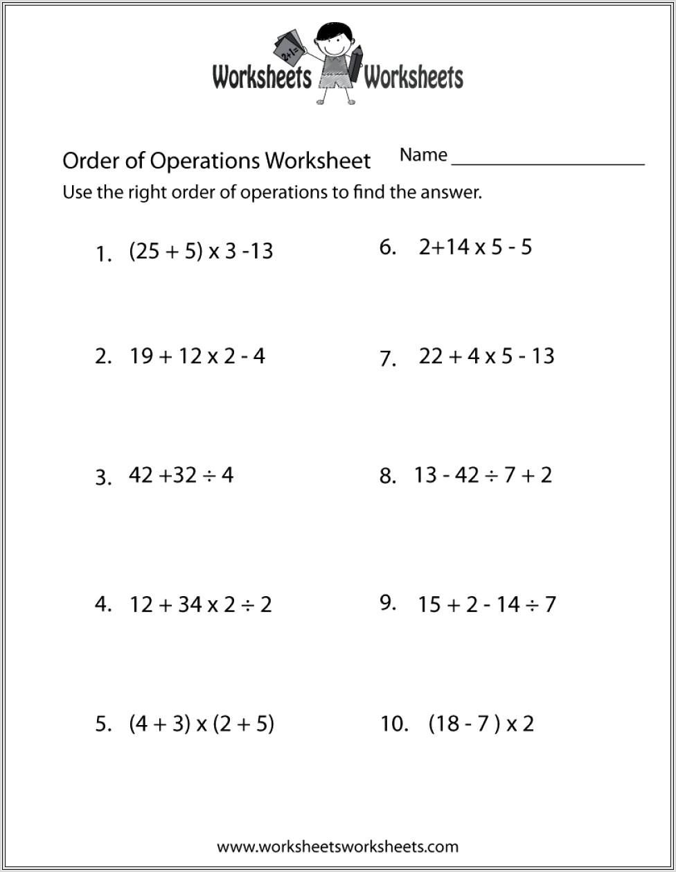 Homeschool Math Order Of Operations Worksheet 1