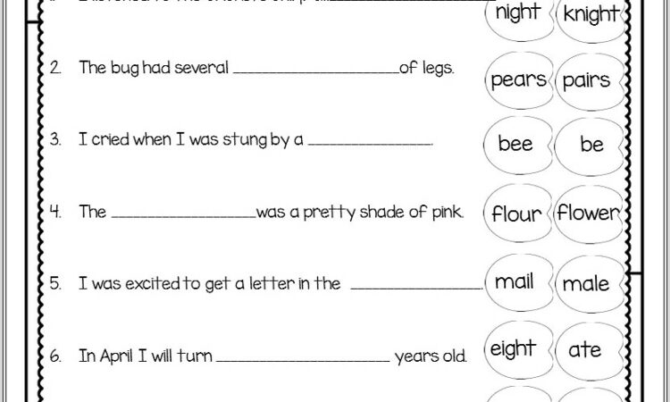 Homonyms Worksheet Second Grade