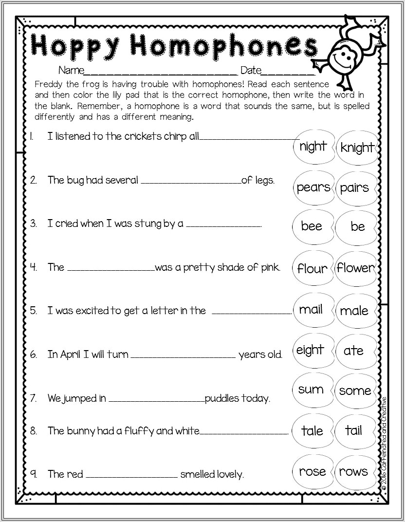 Homonyms Worksheet Second Grade