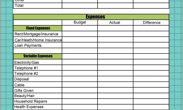 Household Budget Spreadsheet Canada