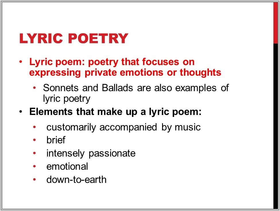 How To Write A Lyric Poem Worksheet