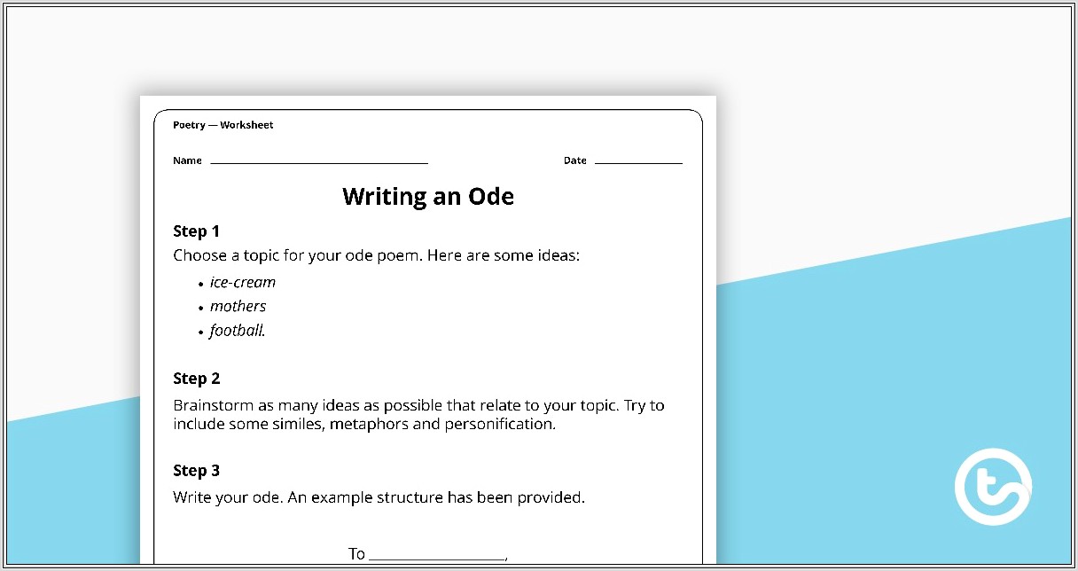 How To Write An Ode Poem Worksheet