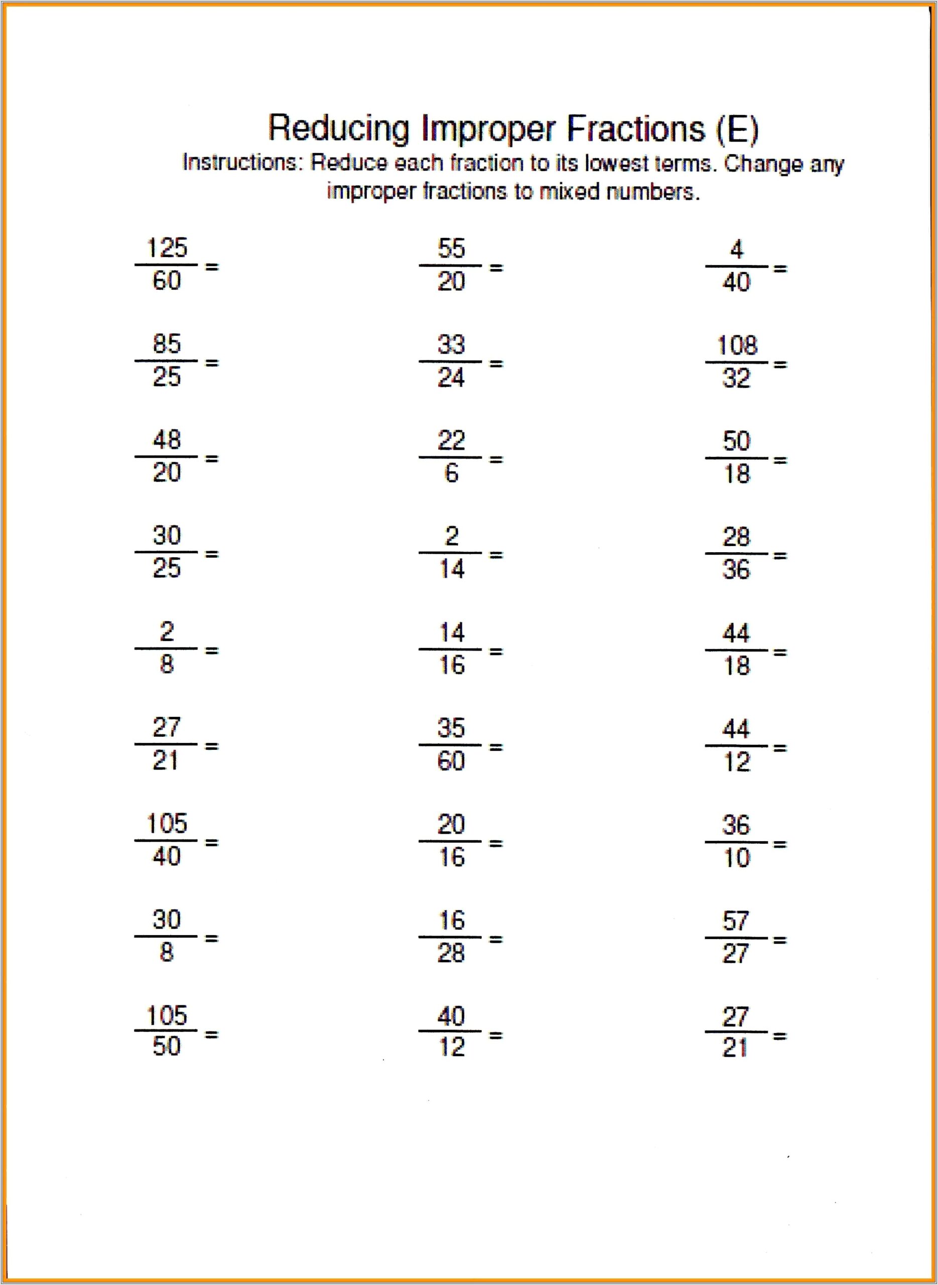 Improper Fraction Into Mixed Number Worksheet