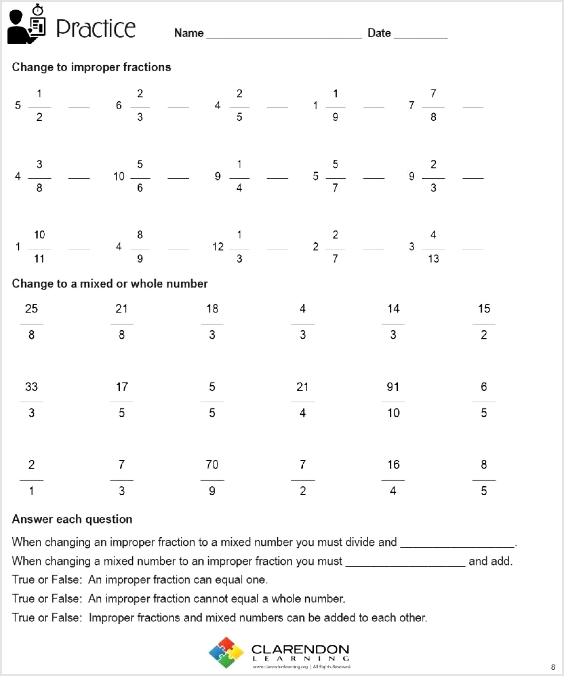 Improper Fraction To Mixed Number Worksheet Ks2