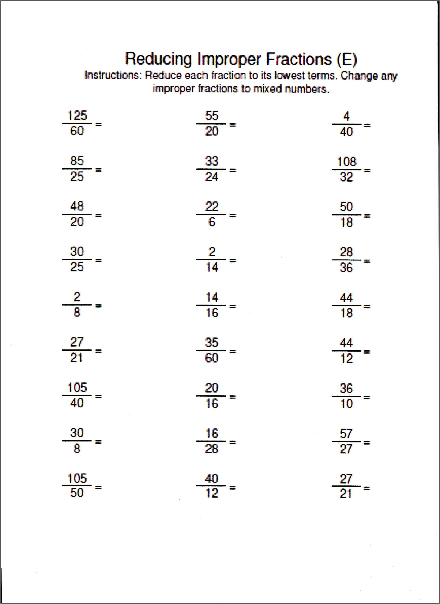 Improper Fractions And Mixed Numbers Worksheet Answers