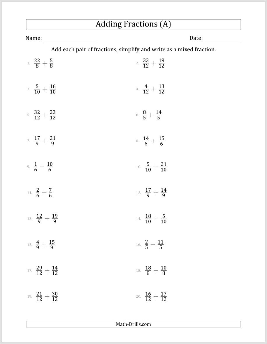 Improper Fractions And Mixed Numbers Worksheet Tes