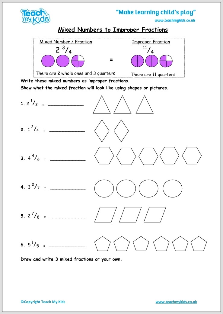 Improper Fractions Mixed Numbers Worksheets Ks2