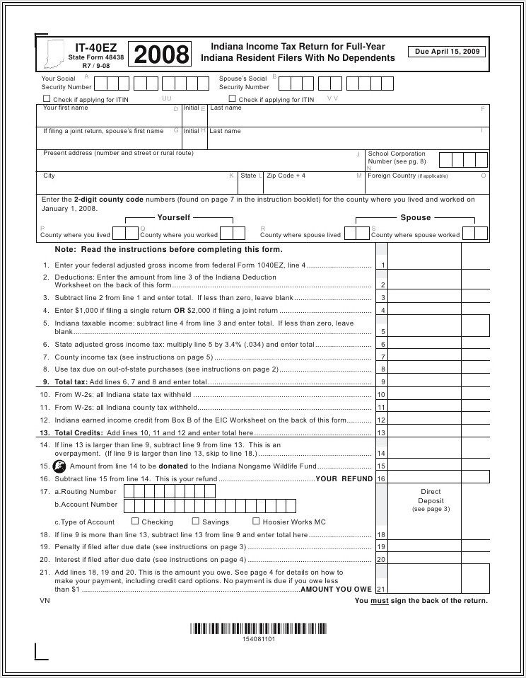 Indiana Earned Income Credit Worksheet