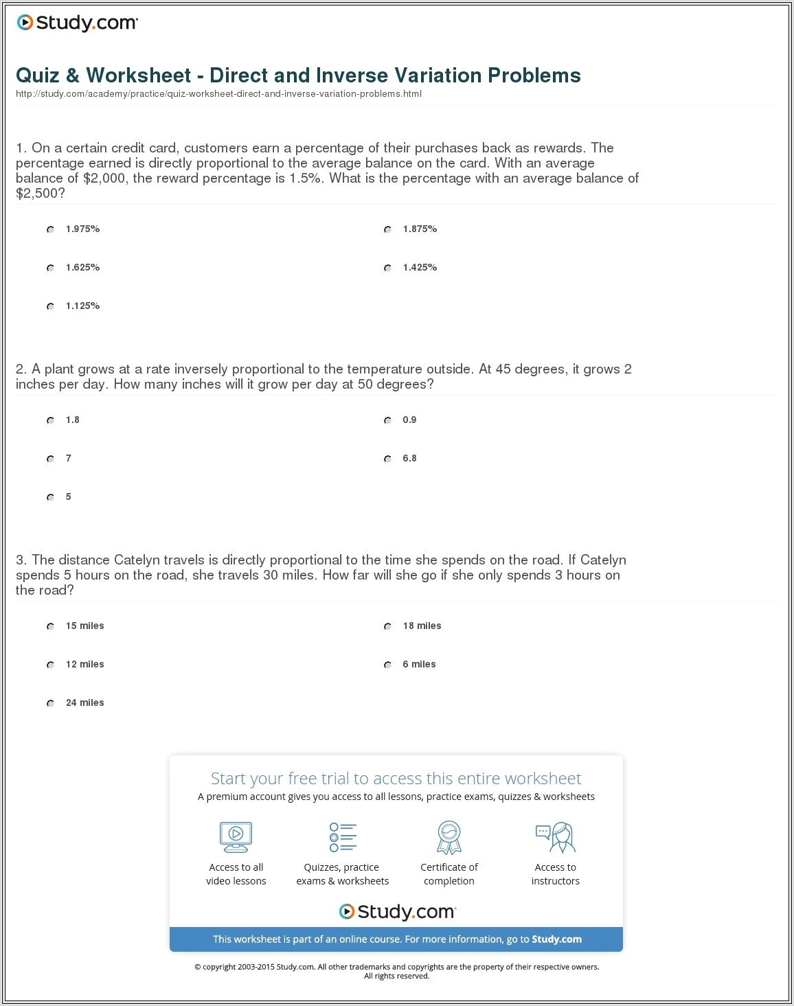 Indirect Proportion Word Problems Worksheets