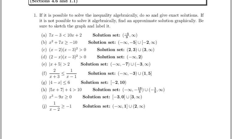 Inequalities Worksheet With Number Line