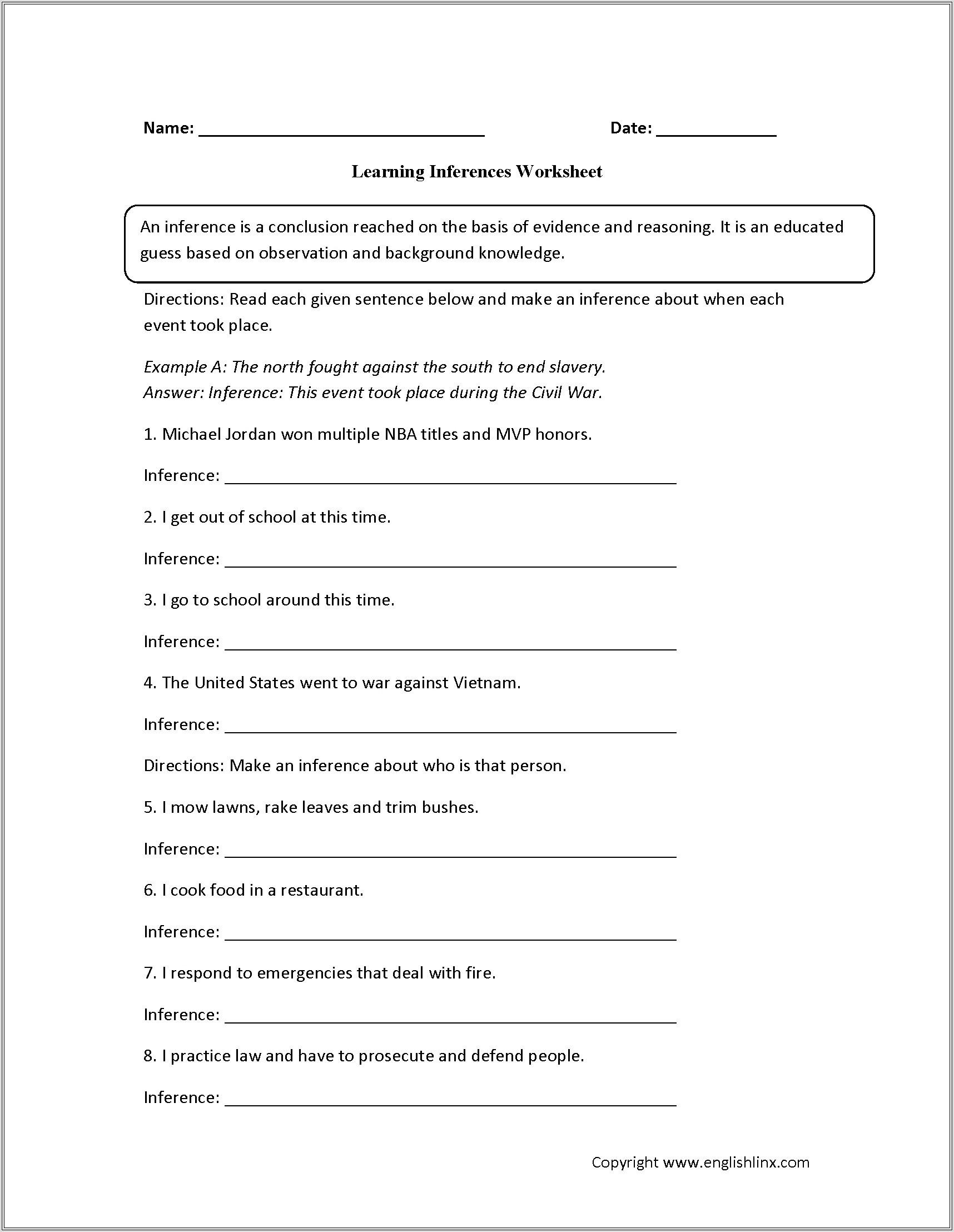 Inference Activities And Worksheets